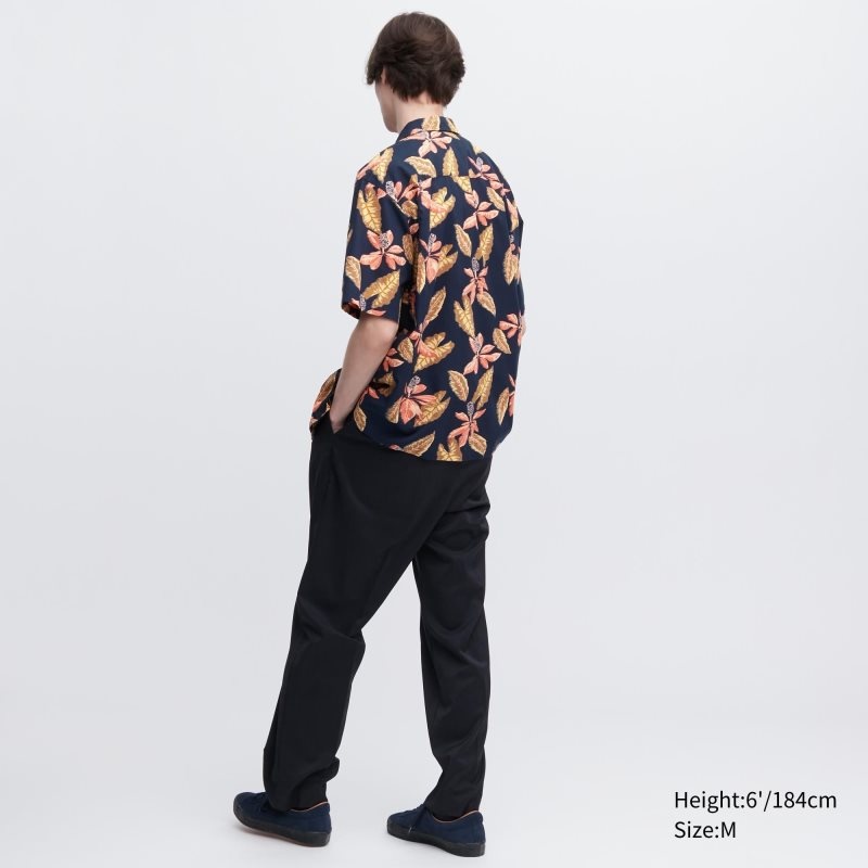Men Uniqlo Open Collar Short-sleeve Shirts Navy | 5697189