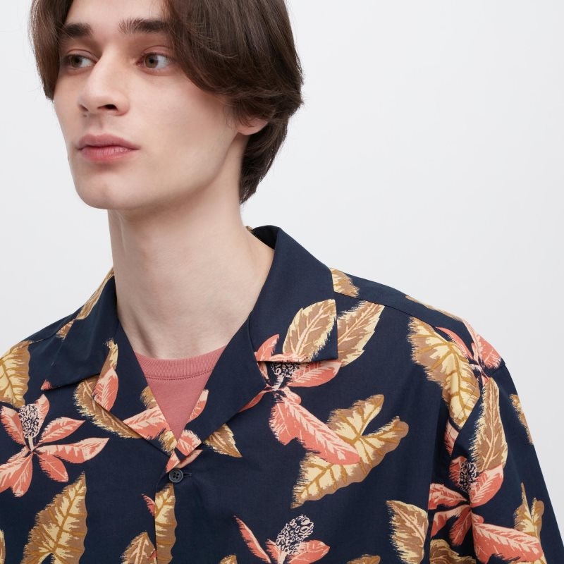 Men Uniqlo Open Collar Short-sleeve Shirts Navy | 5697189