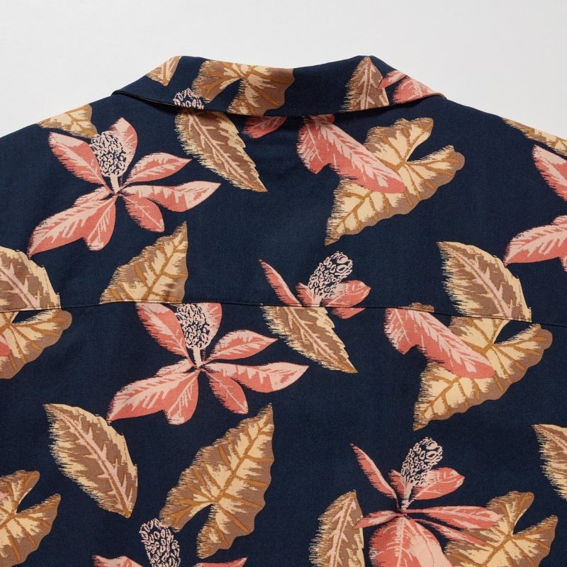 Men Uniqlo Open Collar Short-sleeve Shirts Navy | 5697189