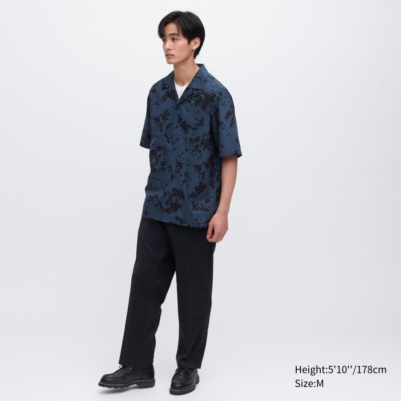 Men Uniqlo Open Collar Short-sleeve Shirts Blue | 9117083