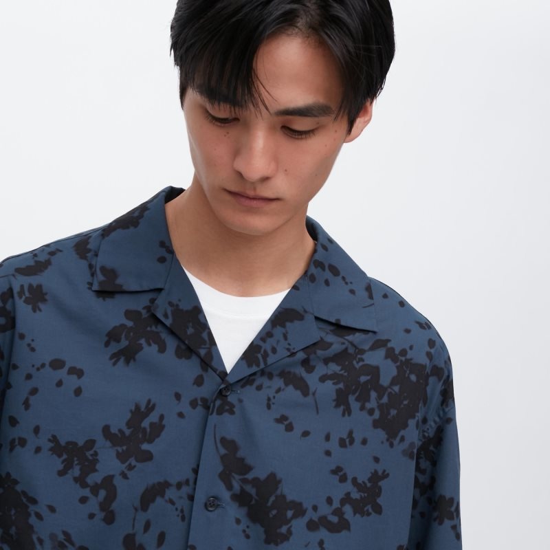 Men Uniqlo Open Collar Short-sleeve Shirts Blue | 9117083