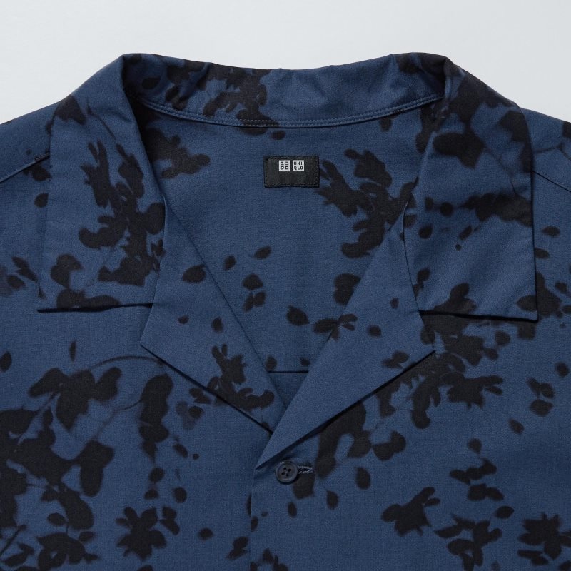 Men Uniqlo Open Collar Short-sleeve Shirts Blue | 9117083