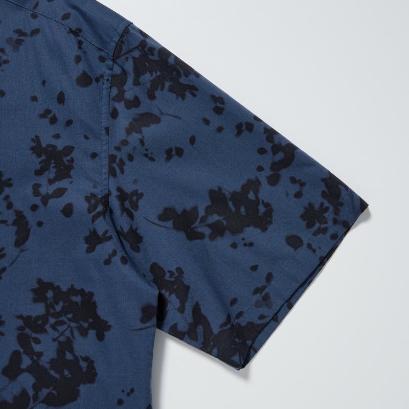 Men Uniqlo Open Collar Short-sleeve Shirts Blue | 9117083