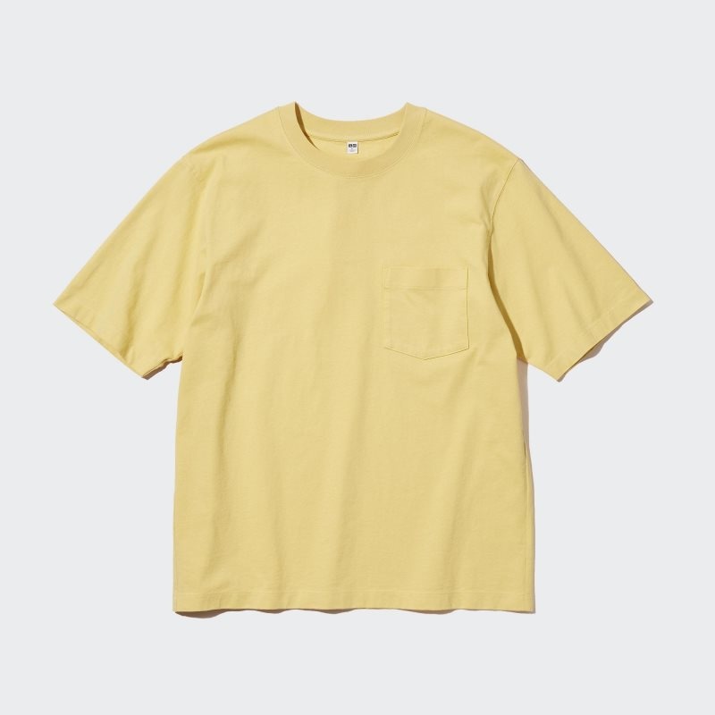 Men Uniqlo Oversized Pocket Crew Neck Half-sleeve T Shirts Yellow | 7165686