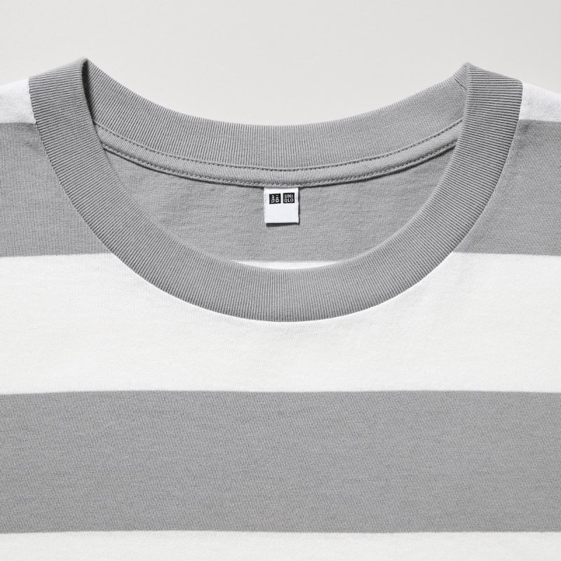 Men Uniqlo Oversized Striped Half-sleeve T Shirts Grey | 4453904