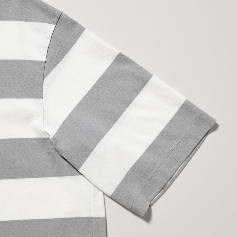 Men Uniqlo Oversized Striped Half-sleeve T Shirts Grey | 4453904