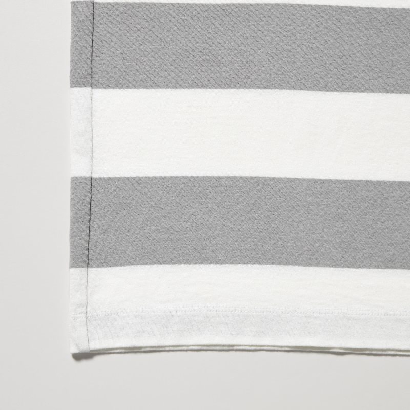 Men Uniqlo Oversized Striped Half-sleeve T Shirts Grey | 4453904