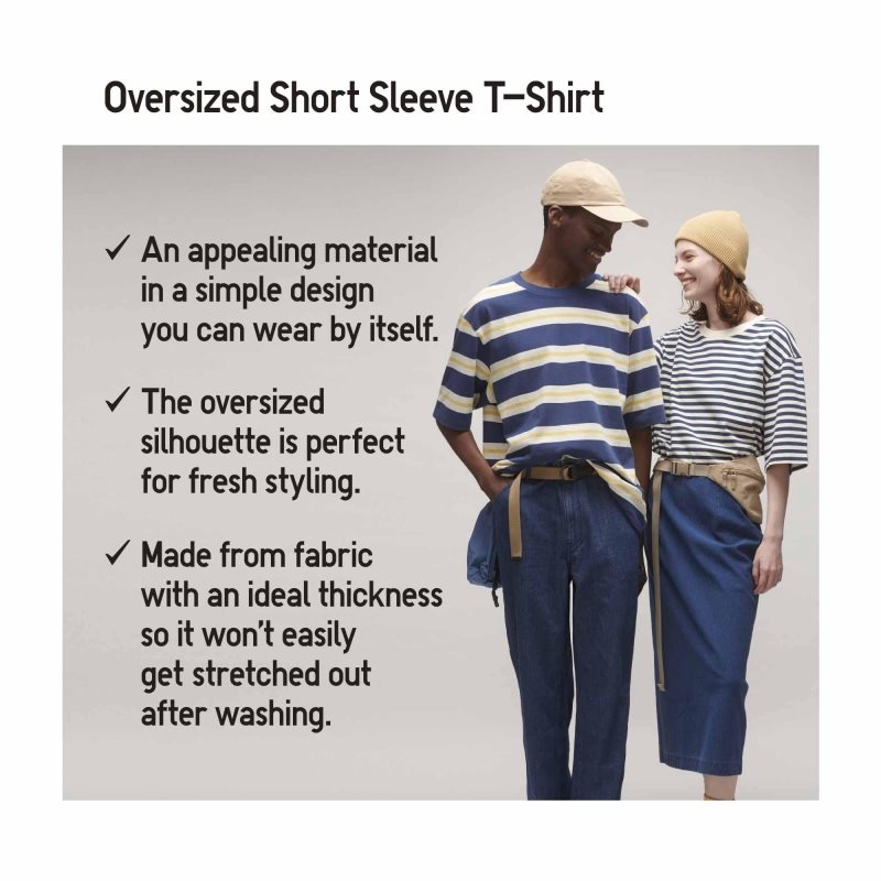 Men Uniqlo Oversized Striped Half-sleeve T Shirts Pink | 7025133