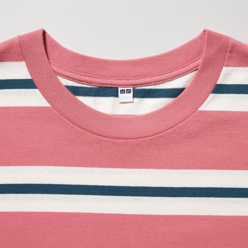 Men Uniqlo Oversized Striped Half-sleeve T Shirts Pink | 7025133