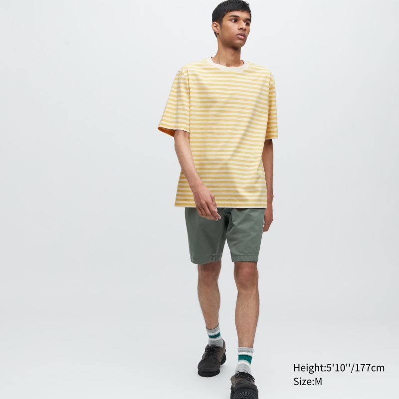 Men Uniqlo Oversized Striped Half-sleeve T Shirts Yellow | 8319381