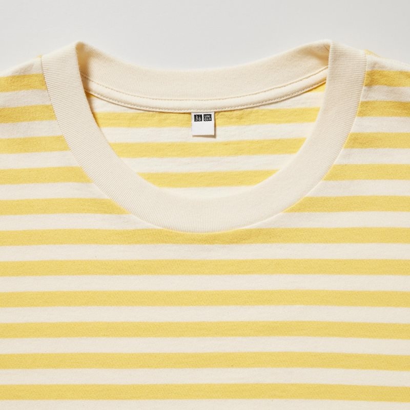 Men Uniqlo Oversized Striped Half-sleeve T Shirts Yellow | 8319381