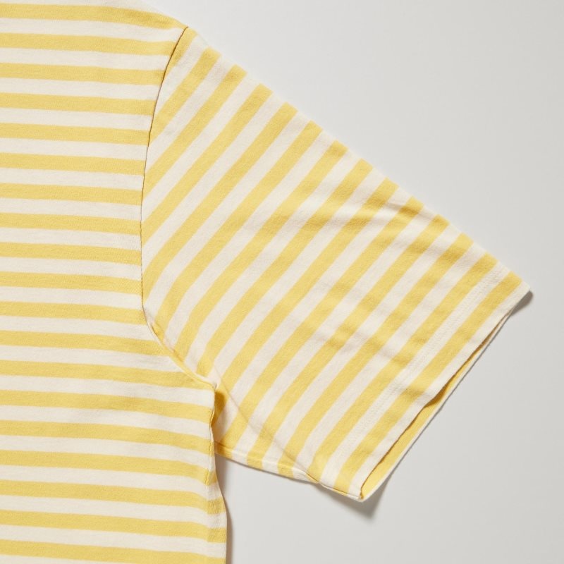 Men Uniqlo Oversized Striped Half-sleeve T Shirts Yellow | 8319381
