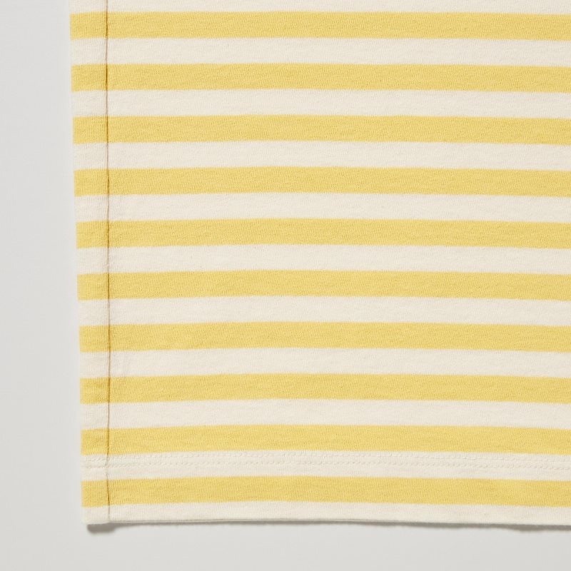 Men Uniqlo Oversized Striped Half-sleeve T Shirts Yellow | 8319381
