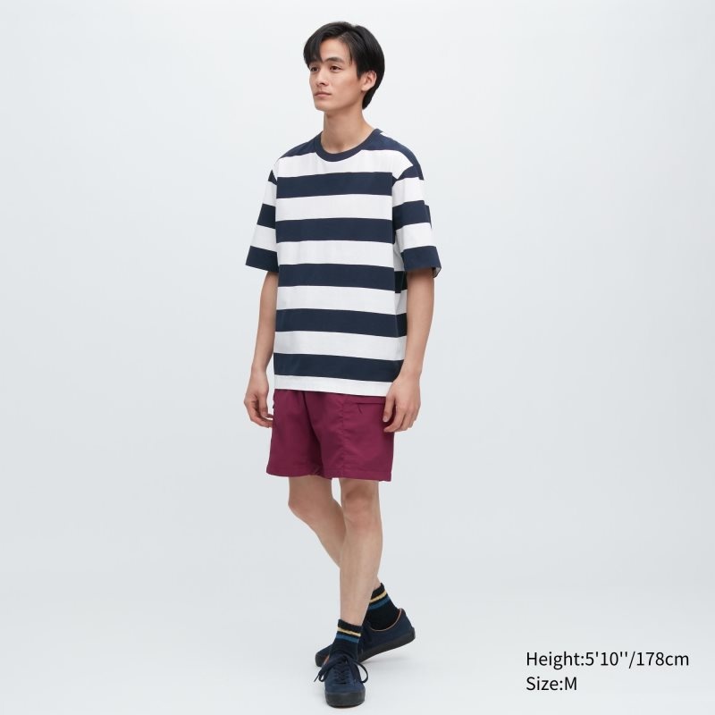 Men Uniqlo Oversized Striped Half-sleeve T Shirts Navy | 9559405