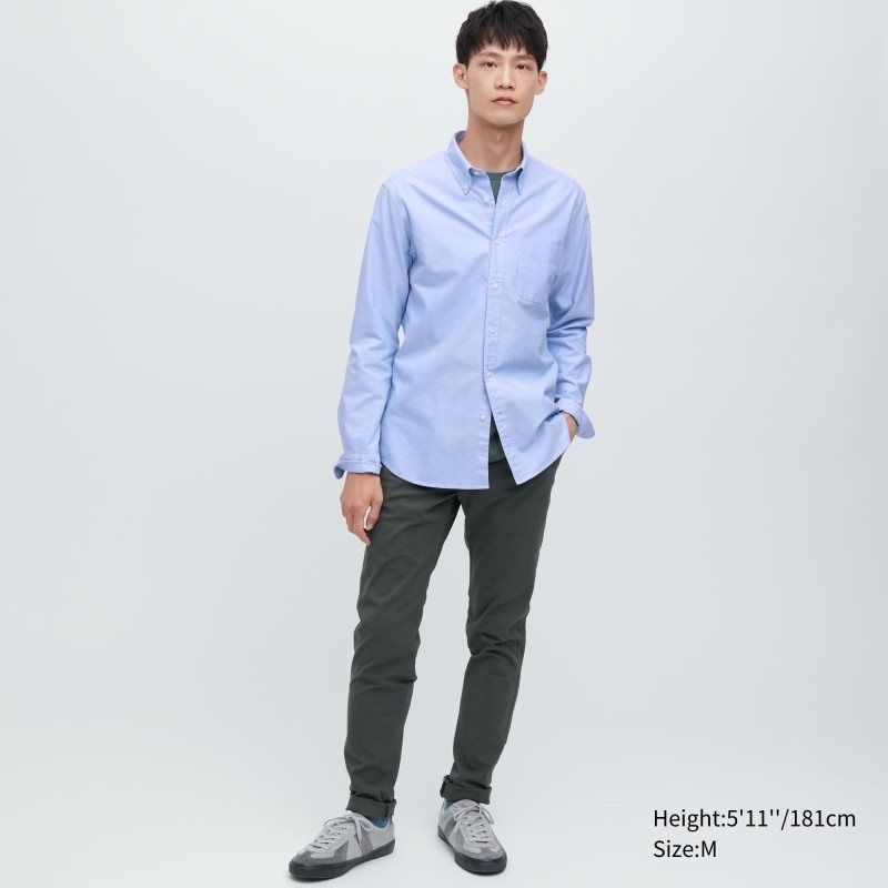Men Uniqlo Oxford Slim-fit Long-sleeve Shirts Blue | 6761664