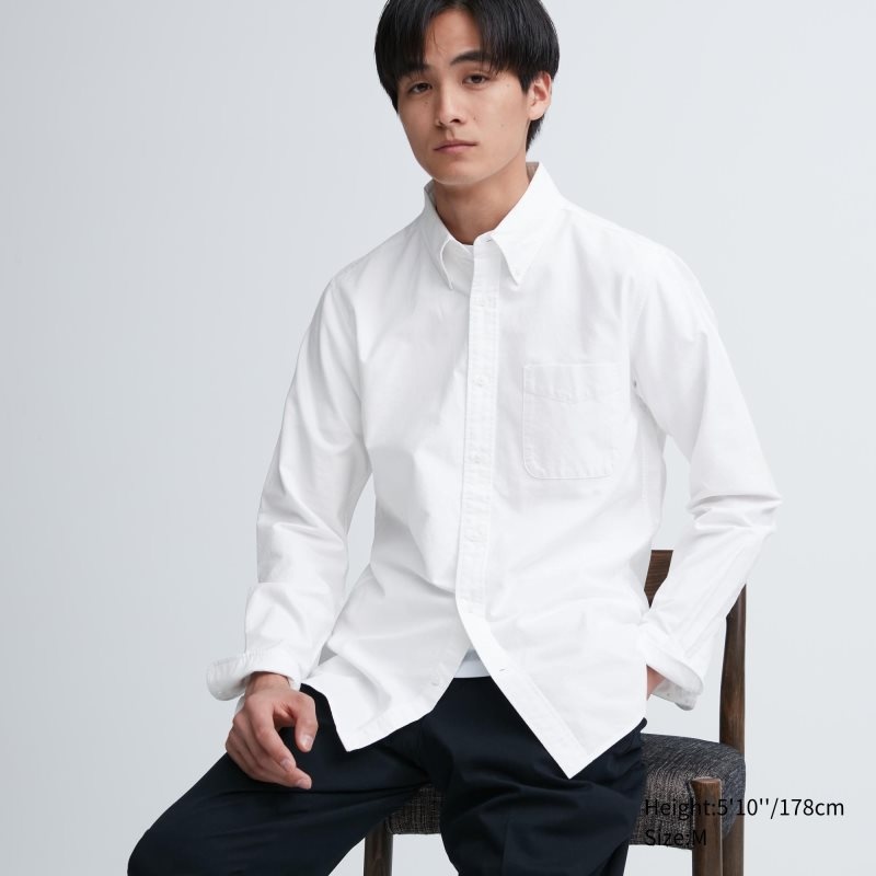 Men Uniqlo Oxford Slim-fit Long-sleeve Shirts White | 1530850