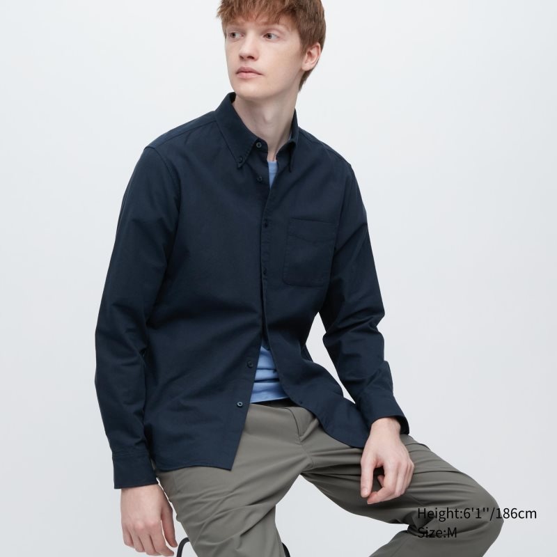Men Uniqlo Oxford Slim-fit Long-sleeve Shirts Navy | 8450362