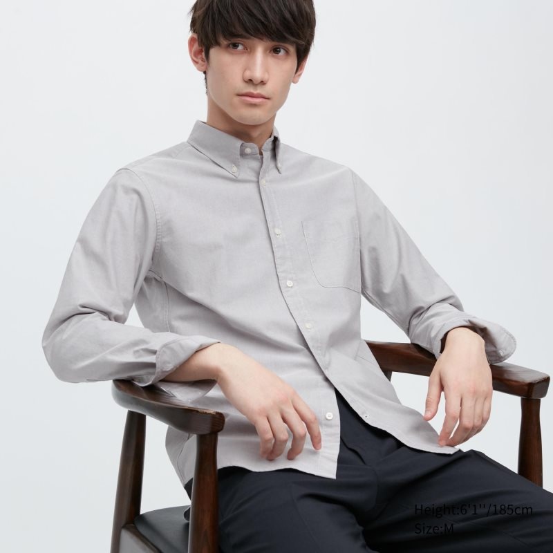Men Uniqlo Oxford Slim-fit Long-sleeve Shirts Grey | 1226634