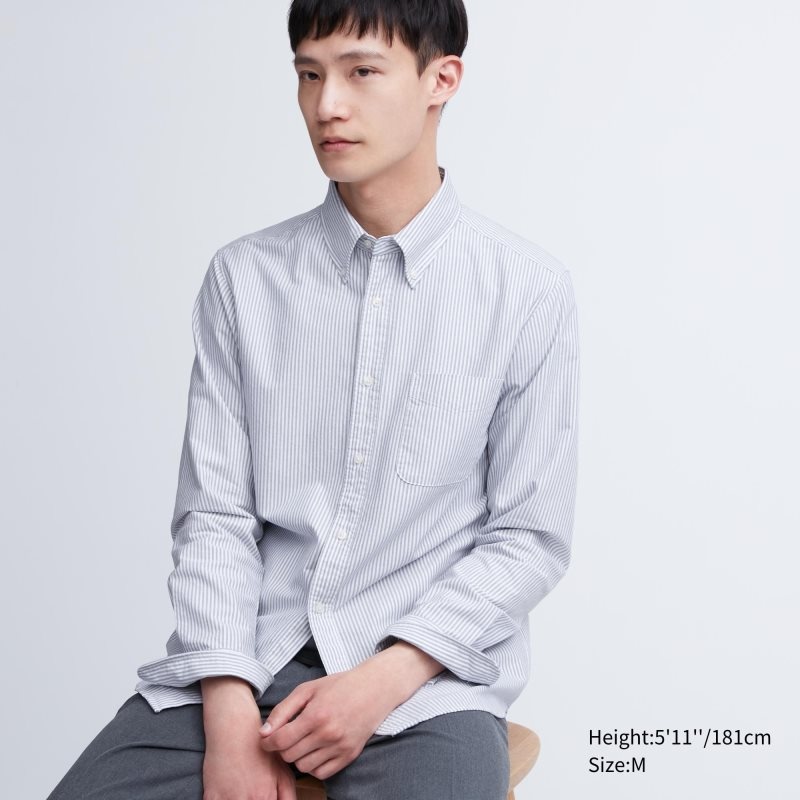 Men Uniqlo Oxford Striped Slim Fit Long-sleeve Shirts Grey | 2515419