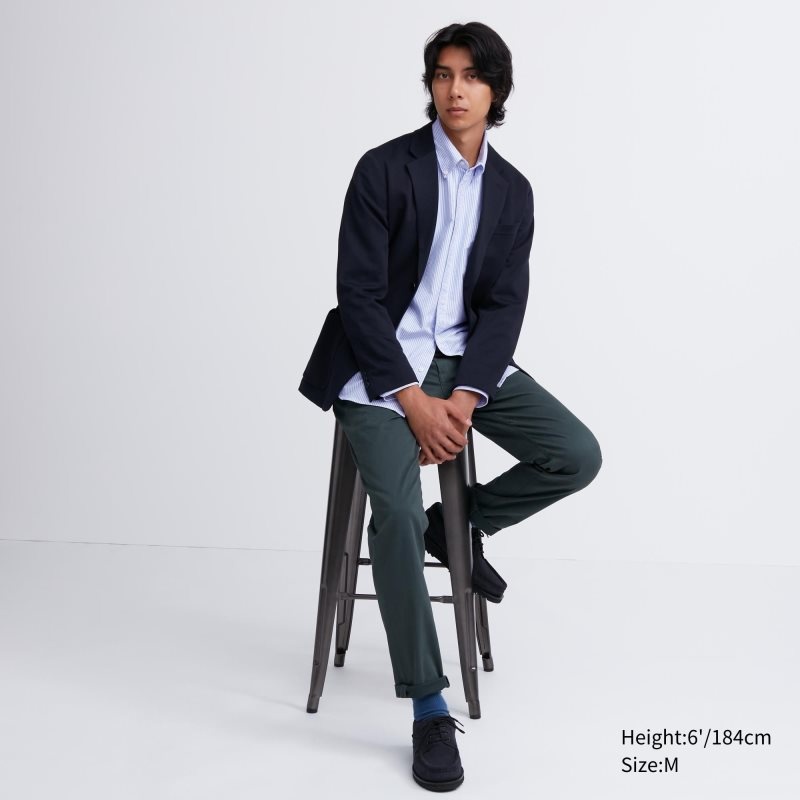 Men Uniqlo Oxford Striped Slim Fit Long-sleeve Shirts Blue | 5192175