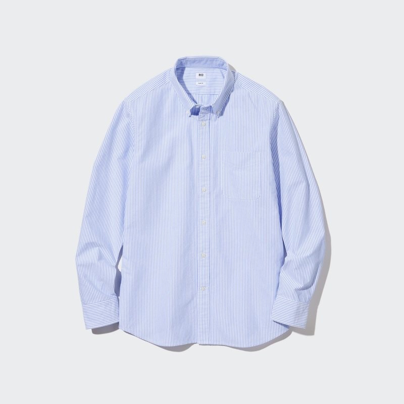 Men Uniqlo Oxford Striped Slim Fit Long-sleeve Shirts Blue | 5192175