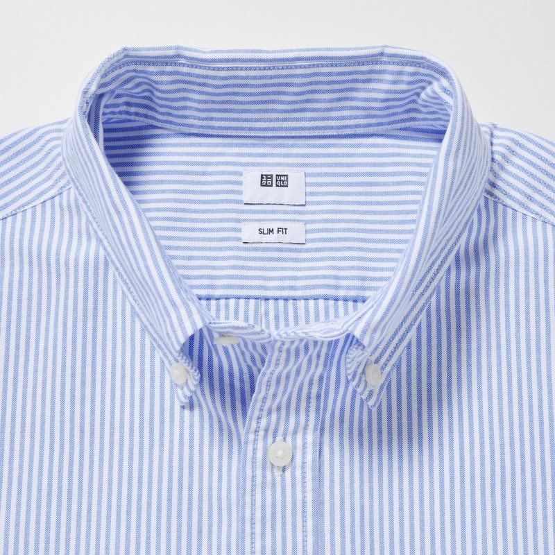 Men Uniqlo Oxford Striped Slim Fit Long-sleeve Shirts Blue | 5192175