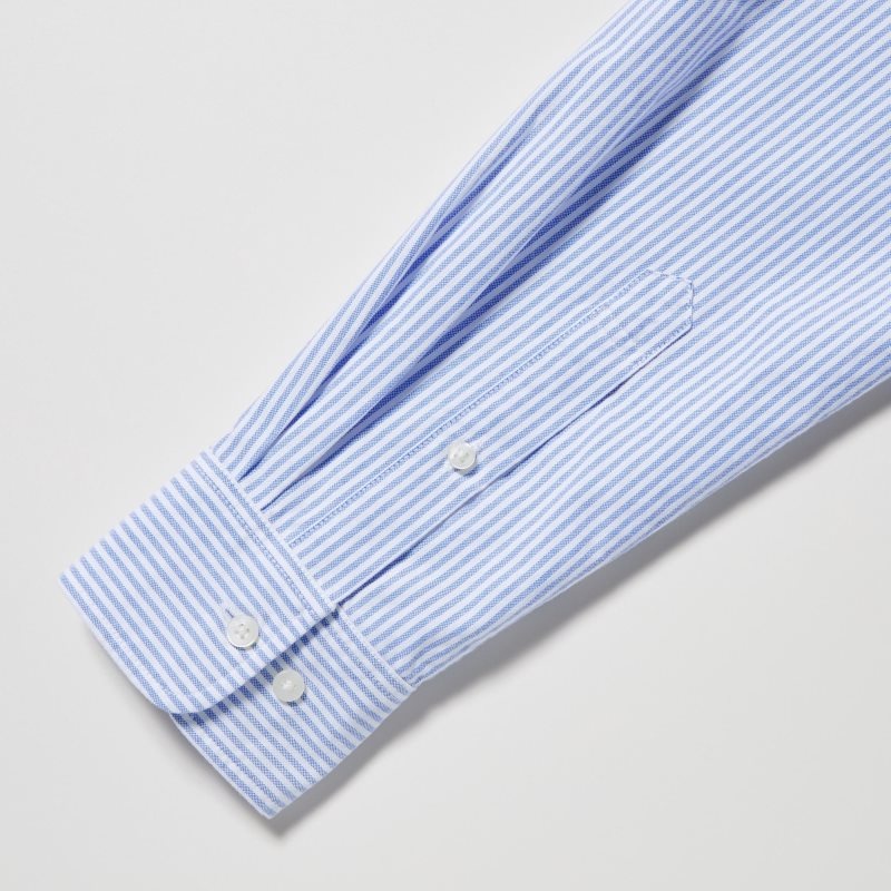 Men Uniqlo Oxford Striped Slim Fit Long-sleeve Shirts Blue | 5192175