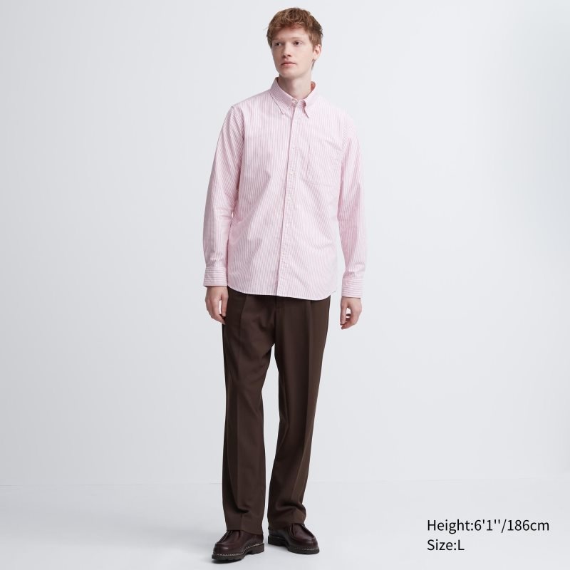 Men Uniqlo Oxford Striped Slim Fit Long-sleeve Shirts Red | 1189265