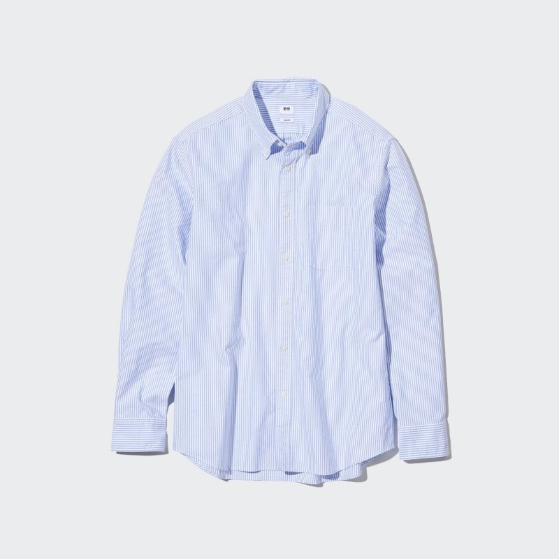 Men Uniqlo Oxford Striped Slim-fit Long-sleeve Shirts Blue | 8082188