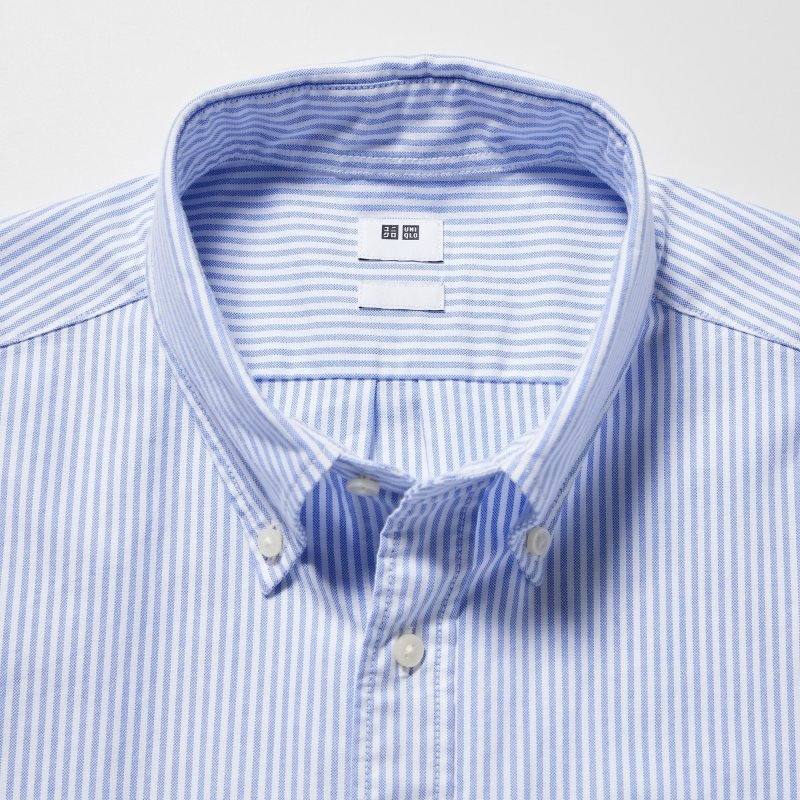 Men Uniqlo Oxford Striped Slim-fit Long-sleeve Shirts Blue | 8082188