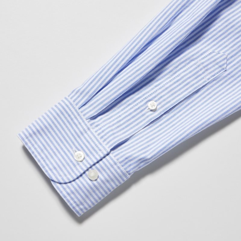 Men Uniqlo Oxford Striped Slim-fit Long-sleeve Shirts Blue | 8082188