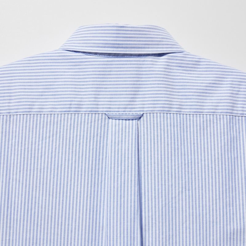 Men Uniqlo Oxford Striped Slim-fit Long-sleeve Shirts Blue | 8082188