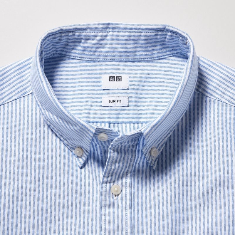 Men Uniqlo Oxford Striped Slim-fit Long-sleeve Shirts Blue | 6976012