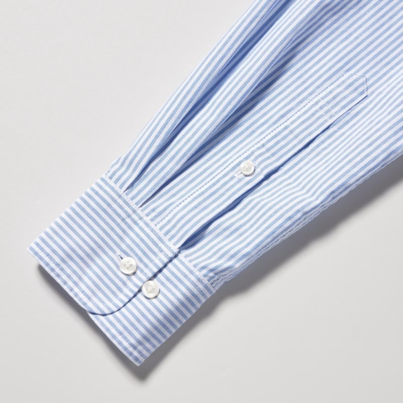 Men Uniqlo Oxford Striped Slim-fit Long-sleeve Shirts Blue | 6976012