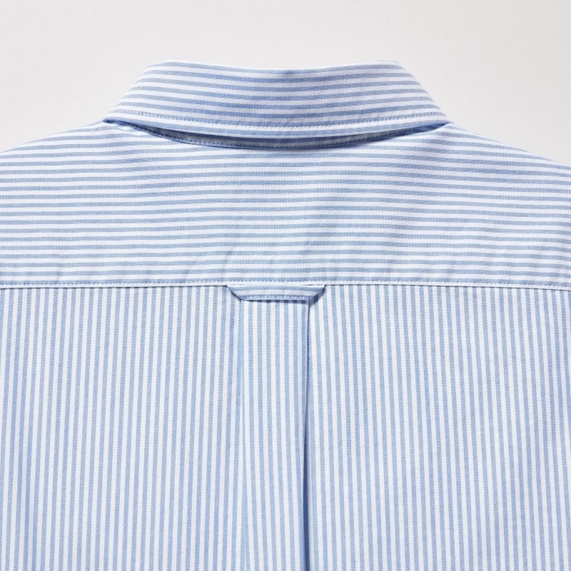 Men Uniqlo Oxford Striped Slim-fit Long-sleeve Shirts Blue | 6976012