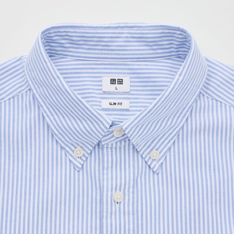 Men Uniqlo Oxford Striped Slim-fit Long-sleeve Shirts Blue | 9905881