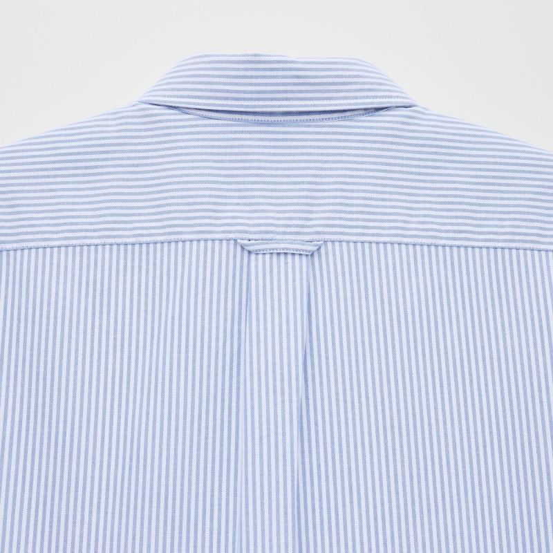 Men Uniqlo Oxford Striped Slim-fit Long-sleeve Shirts Blue | 9905881