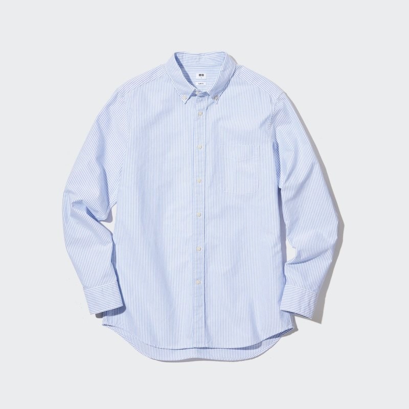 Men Uniqlo Oxford Striped Slim-fit Long-sleeve Shirts Blue | 9905881