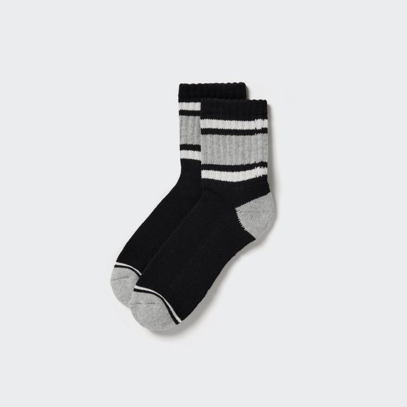 Men Uniqlo Pattern Lined Half Socks Black | 1227056