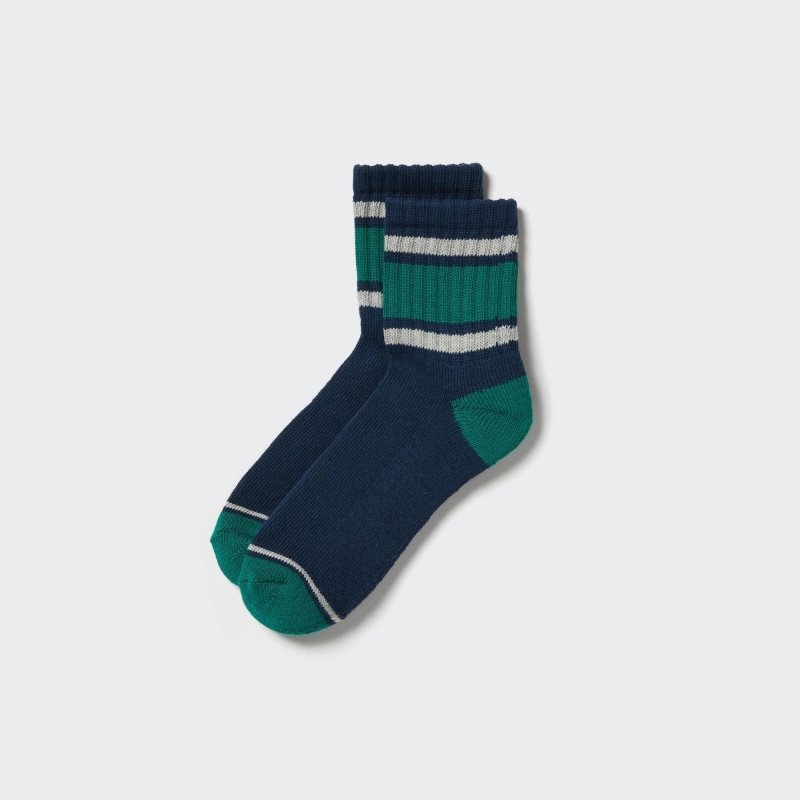 Men Uniqlo Pattern Lined Half Socks Blue | 4835675