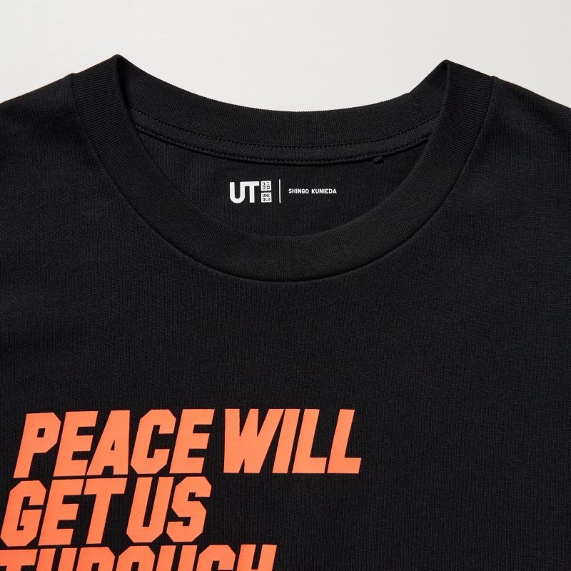 Men Uniqlo Peace For All Shingo Kunieda Short Sleeve Graphic T Shirts Black | 5102136