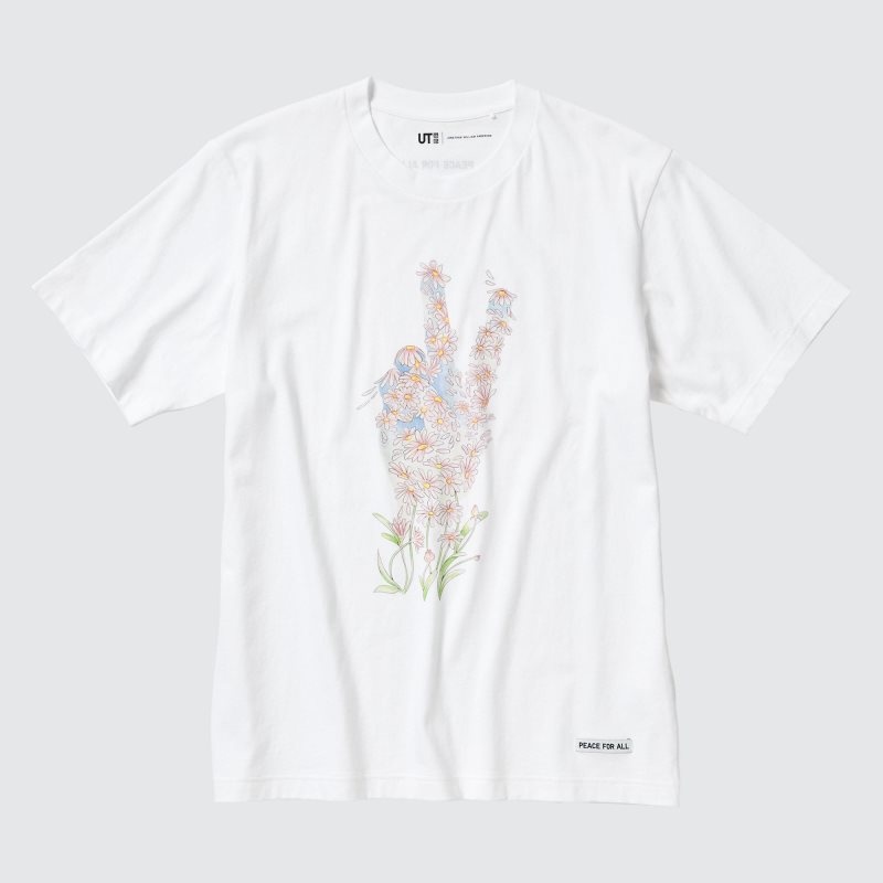 Men Uniqlo Peace For All Ut Jw Anderson Short-sleeve Graphic T Shirts White | 4462973