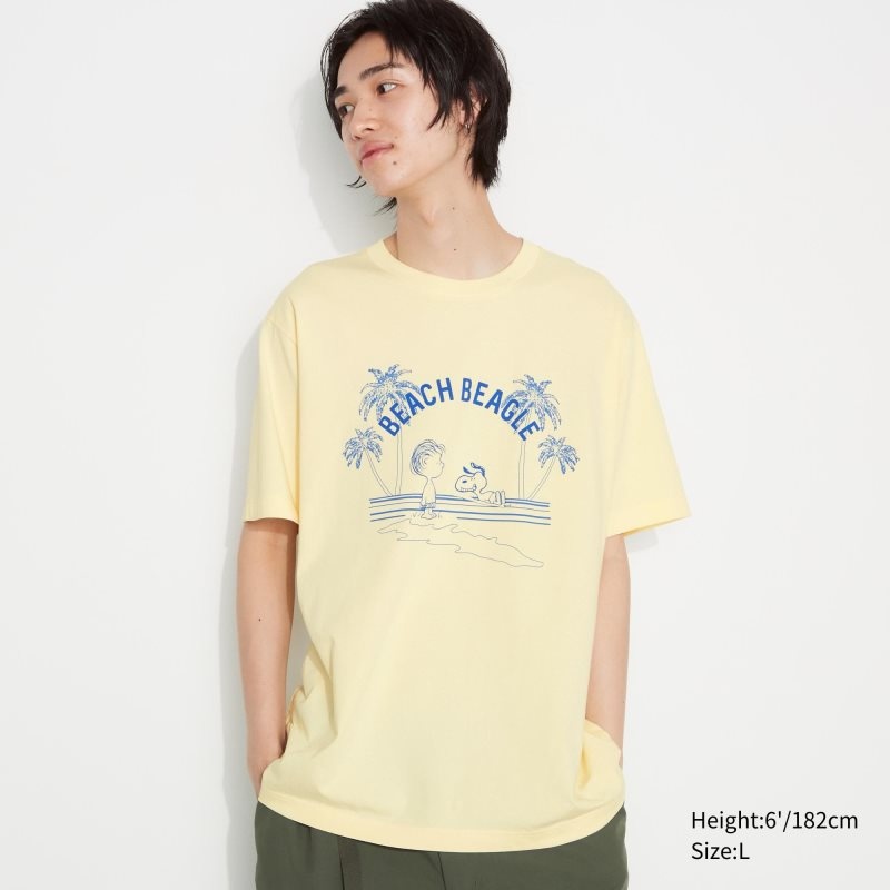 Men Uniqlo Peanuts Hawaii Ut Short Sleeve Graphic T Shirts Yellow | 7041323