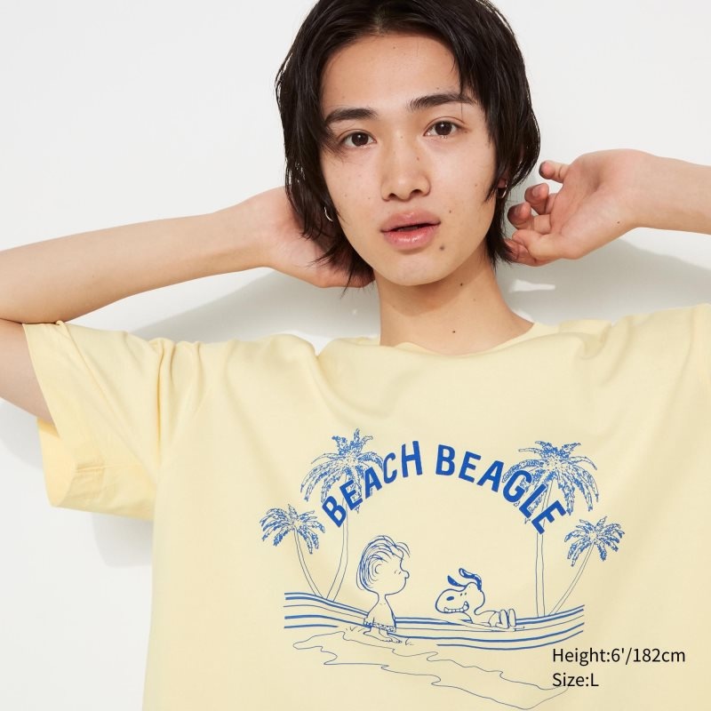 Men Uniqlo Peanuts Hawaii Ut Short Sleeve Graphic T Shirts Yellow | 7041323