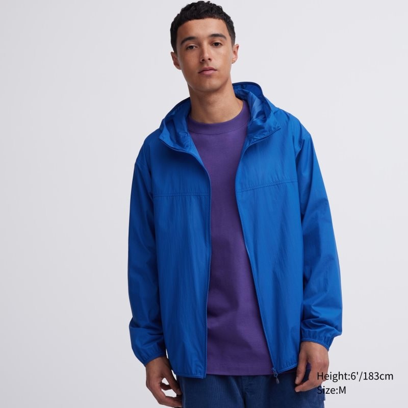 Men Uniqlo Pocketable Uv Protection 3d Cut Parka Blue | 5671766