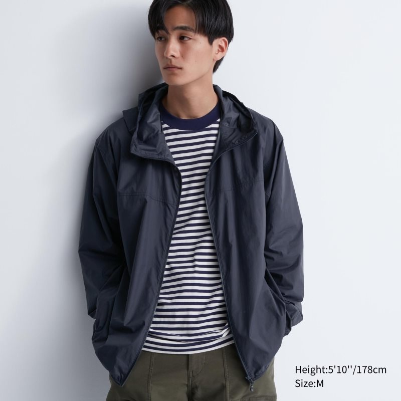 Men Uniqlo Pocketable Uv Protection 3d Cut Parka Navy | 9765082