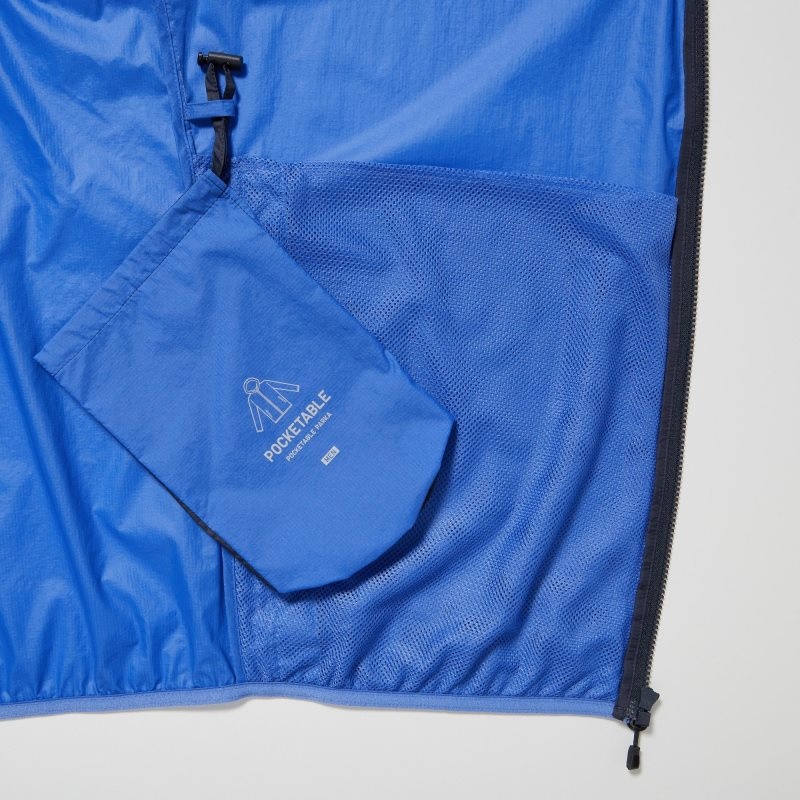 Men Uniqlo Pocketable Uv Protection 3d Cut Color Block Parka Blue | 5332666