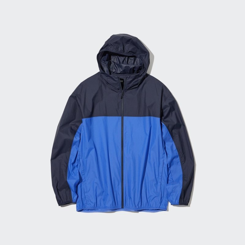 Men Uniqlo Pocketable Uv Protection 3d Cut Color Block Parka Blue | 5332666