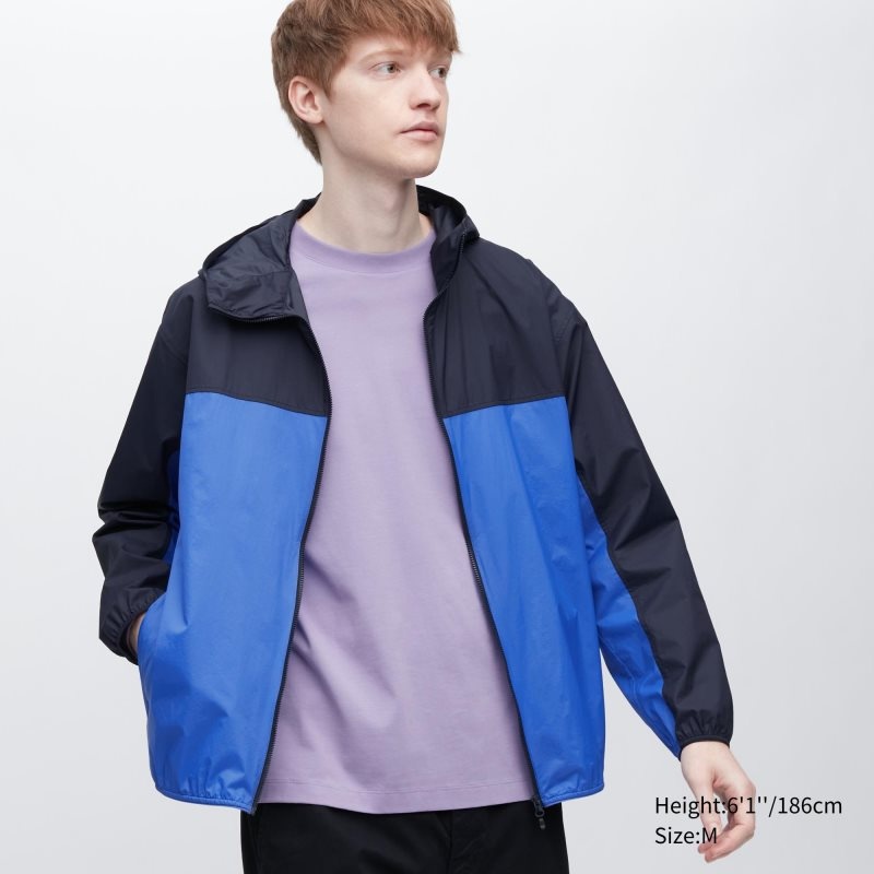 Men Uniqlo Pocketable Uv Protection 3d Cut Color Block Parka Blue | 5332666
