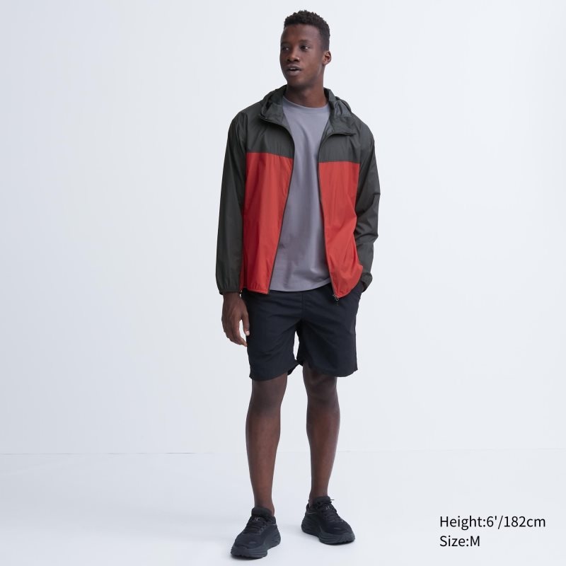 Men Uniqlo Pocketable Uv Protection 3d Cut Color Block Parka Red | 4114964